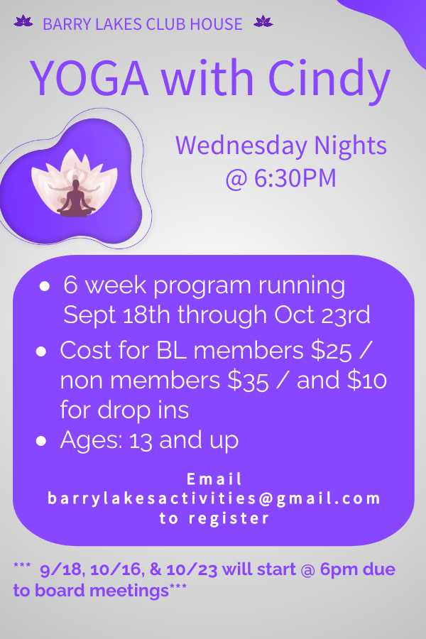 Barry Lakes Recreation - Yoga With Cindy