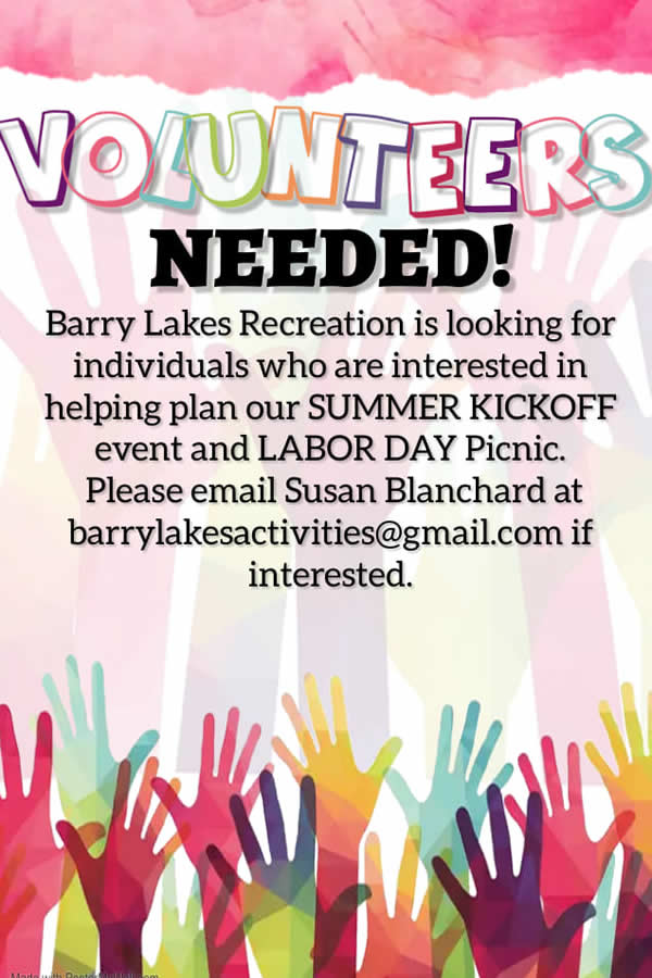 Barry Lakes Recreation - Volunteers Needed