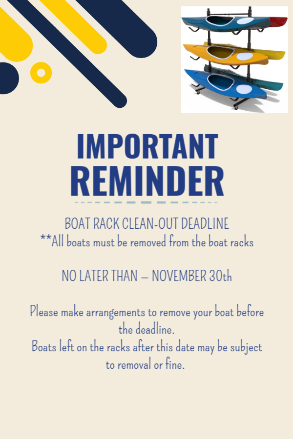 Barry Lakes Recreation - Boat Rack Clean Out Reminder