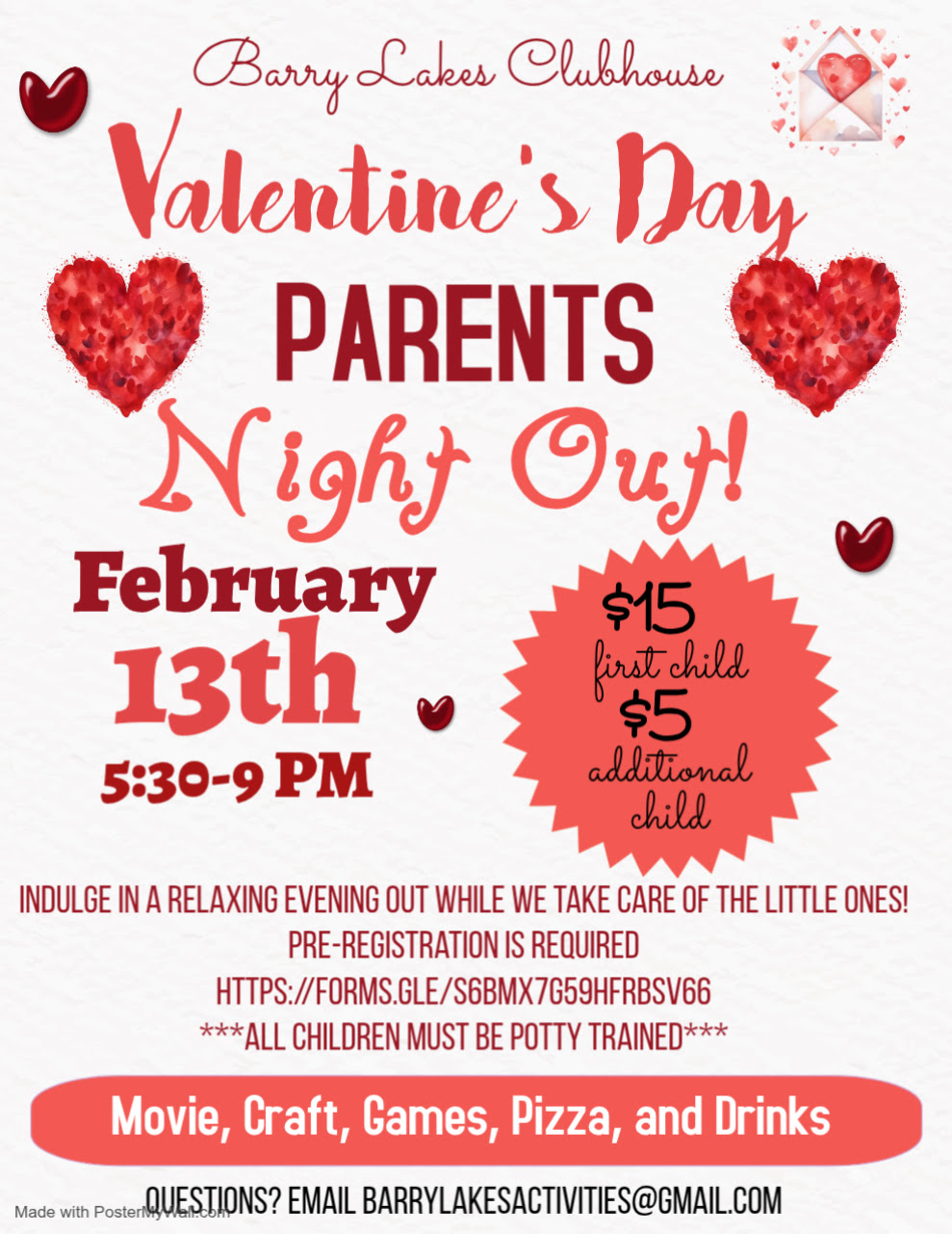 Barry Lakes Recreation - Valentines Day Parents Night Out