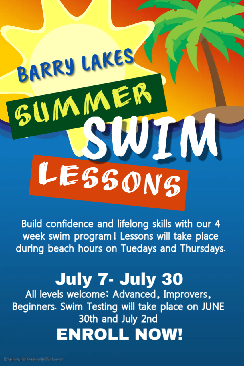 Barry Lakes Recreation - Summer Swim Lessons 2026